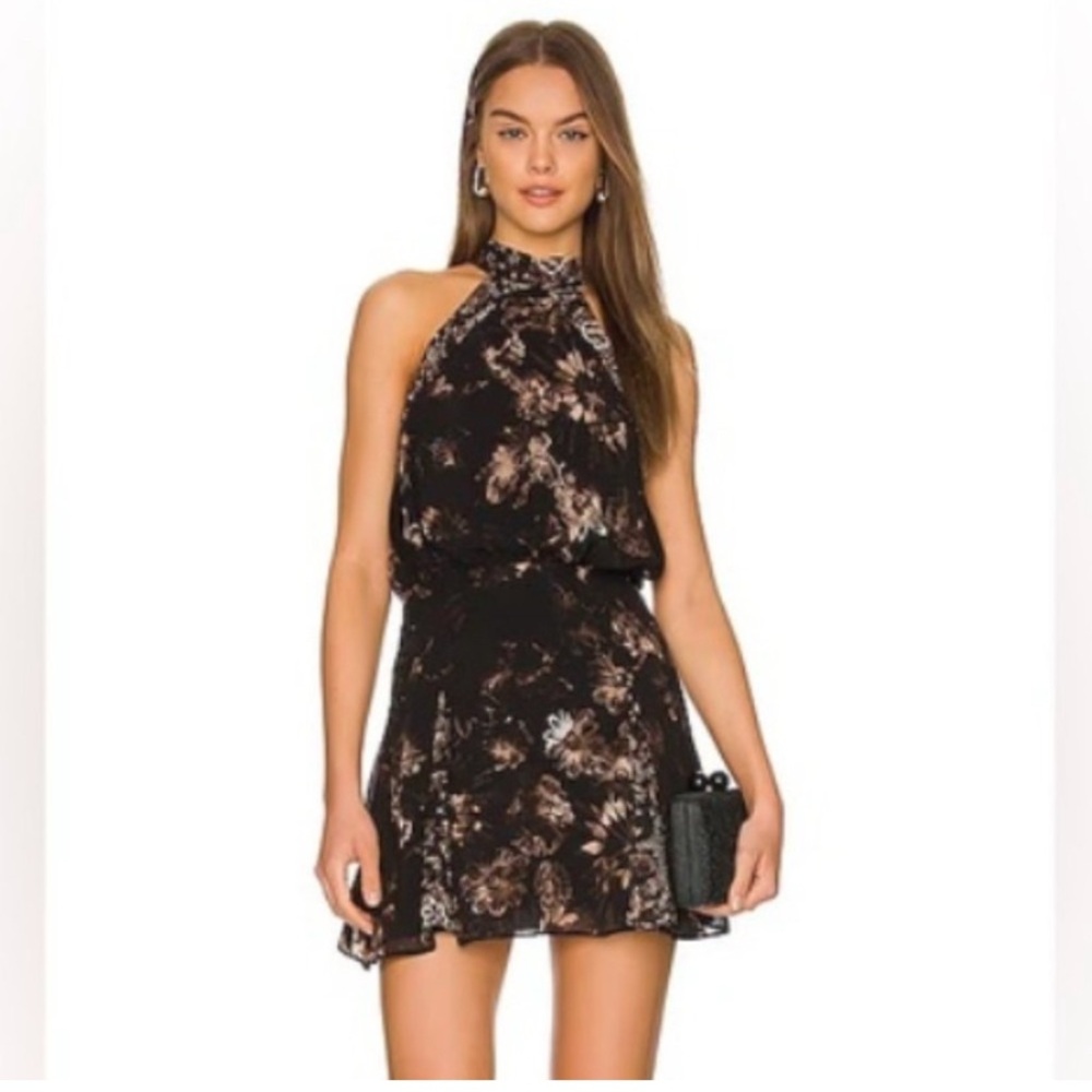 🕒 NWOT | Free People | Katarina | Black Floral | Halter Mini Dress | Small